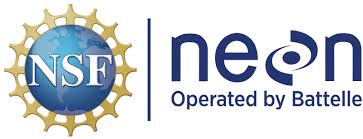 Logos of NSF and NEON, with NEON operated by Battelle, featuring a globe and gear design.