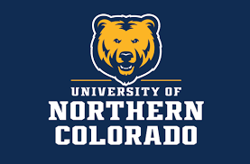 Logo of the University of Northern Colorado featuring a bear and text in blue, gold, and white colors.
